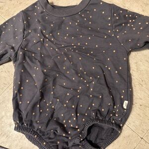 Gray Baby Romper with Tan Dots